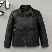 LFEOOST Boys Stand Collar Leather Jackets Kids Spring Faux Leather Motorcycle Coats for 3-14 Years Black 120
